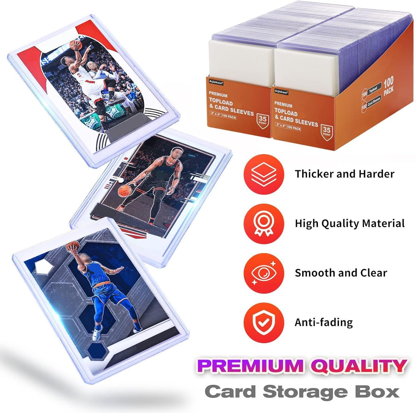 400 Card Sleeves Top Loaders for Cards, Arjiekwei 3"X4" Baseball Cards Protectors Hard Plastic, Premium Toploaders Holder for Trading Sports Football Game Card(200 Top Loaders + 200 Penny Sleeves)