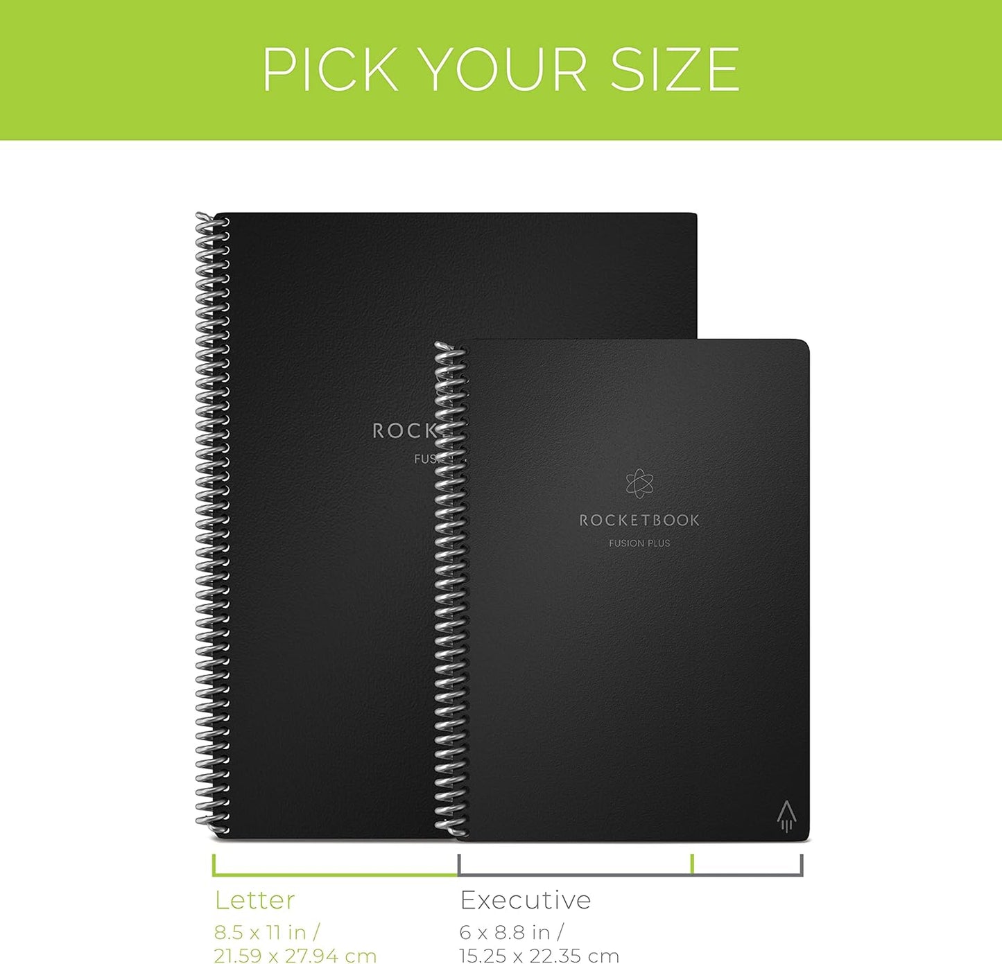 Rocketbook Smart Reusable Notebook, Fusion Plus Executive Size Spiral Notebook & Planner, Infinity Black, (6" x 8.8")