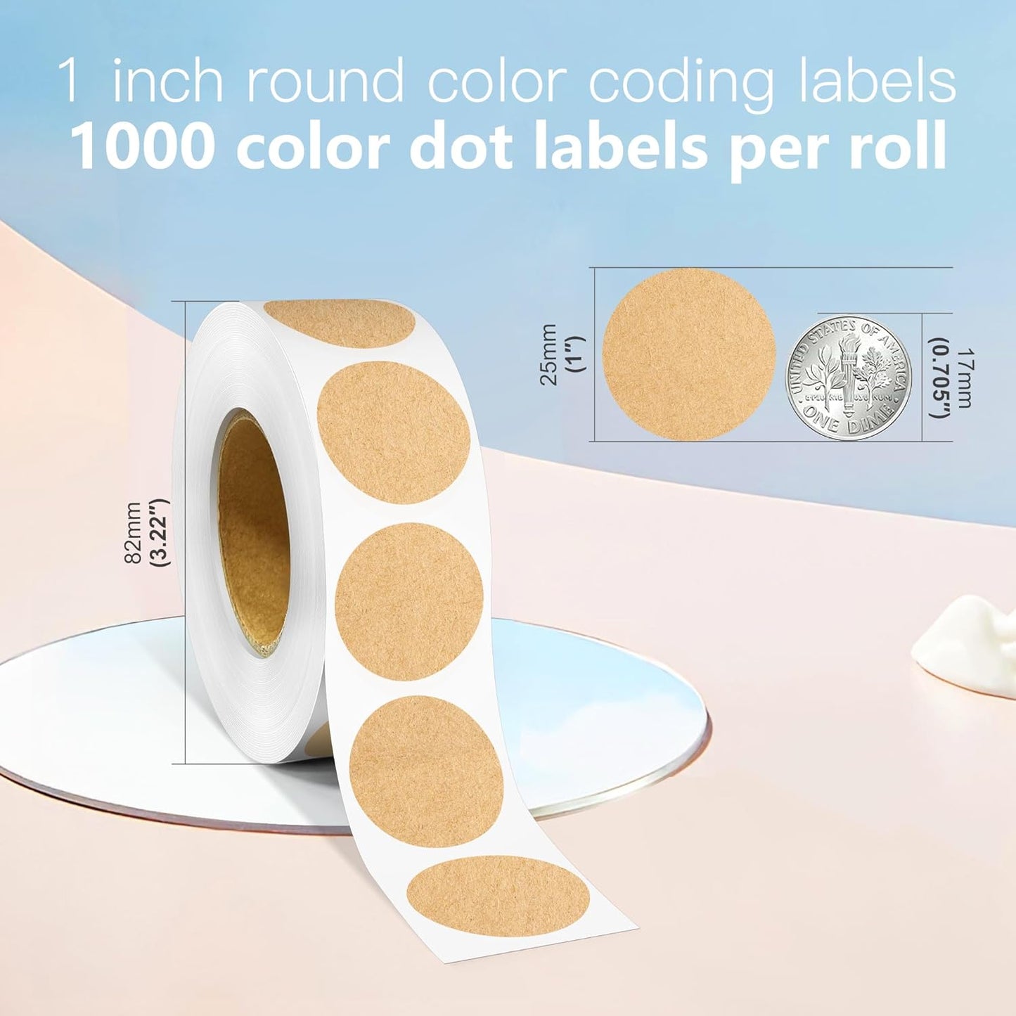 1 Inch Round Color Coding Labels, 1000 Dots Per Roll Kraft Brown Color Coded Dot Stickers, Round Color Dot Labels for Organizing, Filing, and Storage