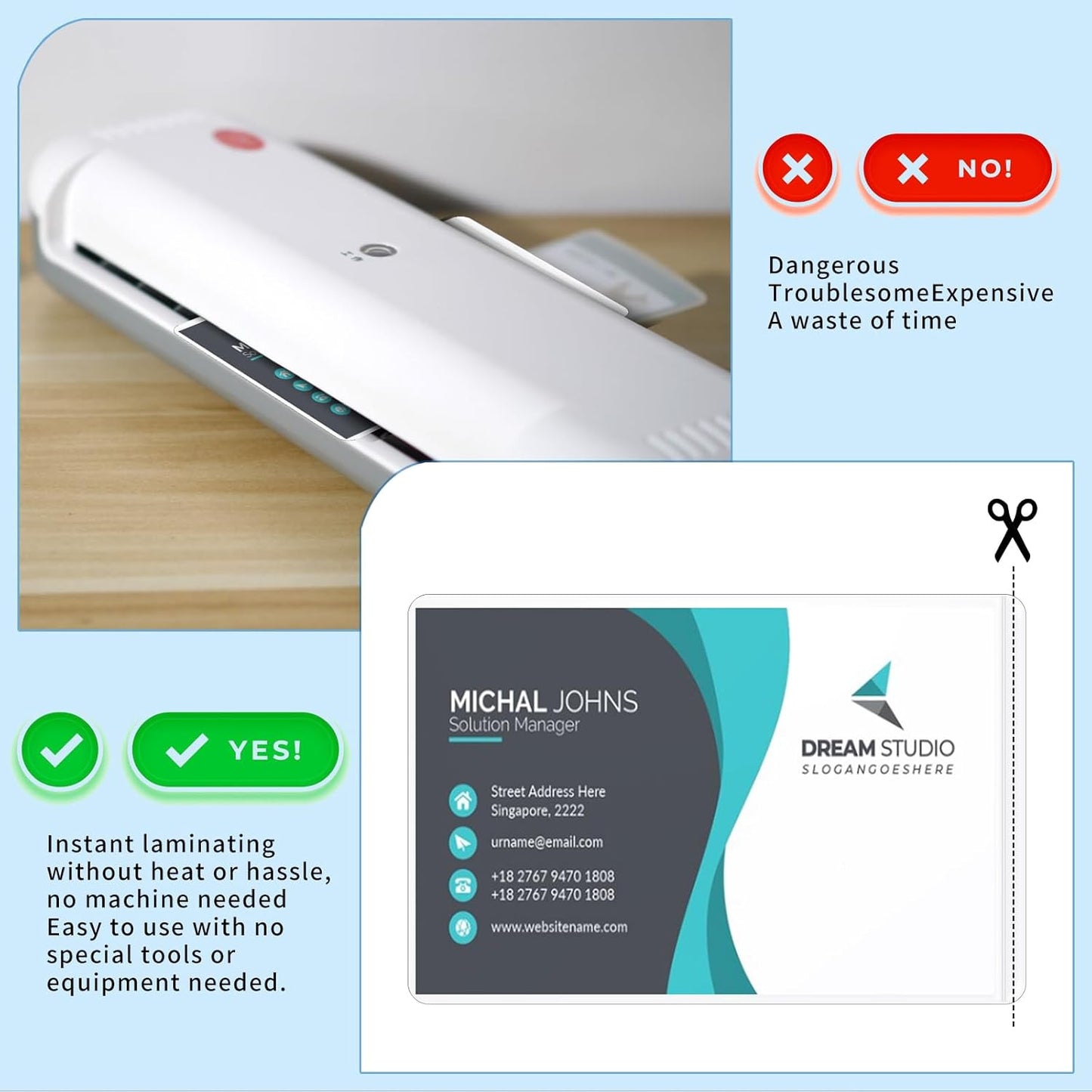 100 Sheets Self Seal Laminating Pouches Business Card Size 2.6x3.9inch Self Adhesive Laminating Sheets Gloss Finish No Laminating Machine Needed for Id Card Small Card