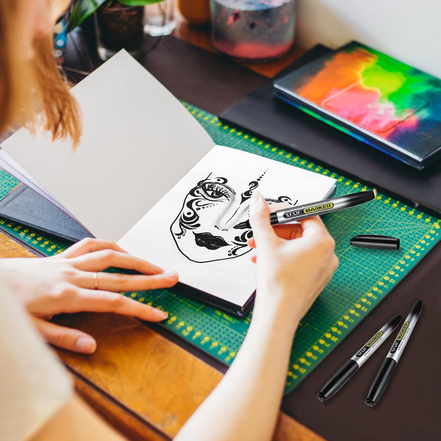 SFAIH Red Permanent Markers Bulk - 24 Pack, 1s Quick Dry, Fine Point Permanent Markers for Paper Plastic Glass Metal Wood, Waterproof, Kitchen Classroom Office, Doodling, Marking, Non-Fading