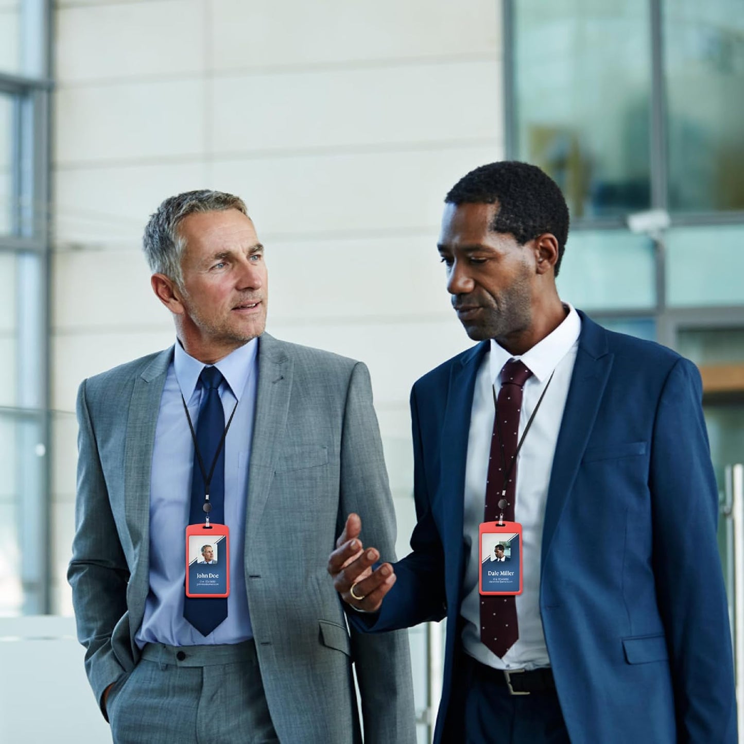 Will Well Vertical Sliding Badge Holder for Lanyards - Hard ABS Plastic 4.13" x 3.3" Protector Fits Up to 2 Standard-Sized Cards, Lightweight Secure Quick-Access Slide Cover Design - 6-Pack, Red