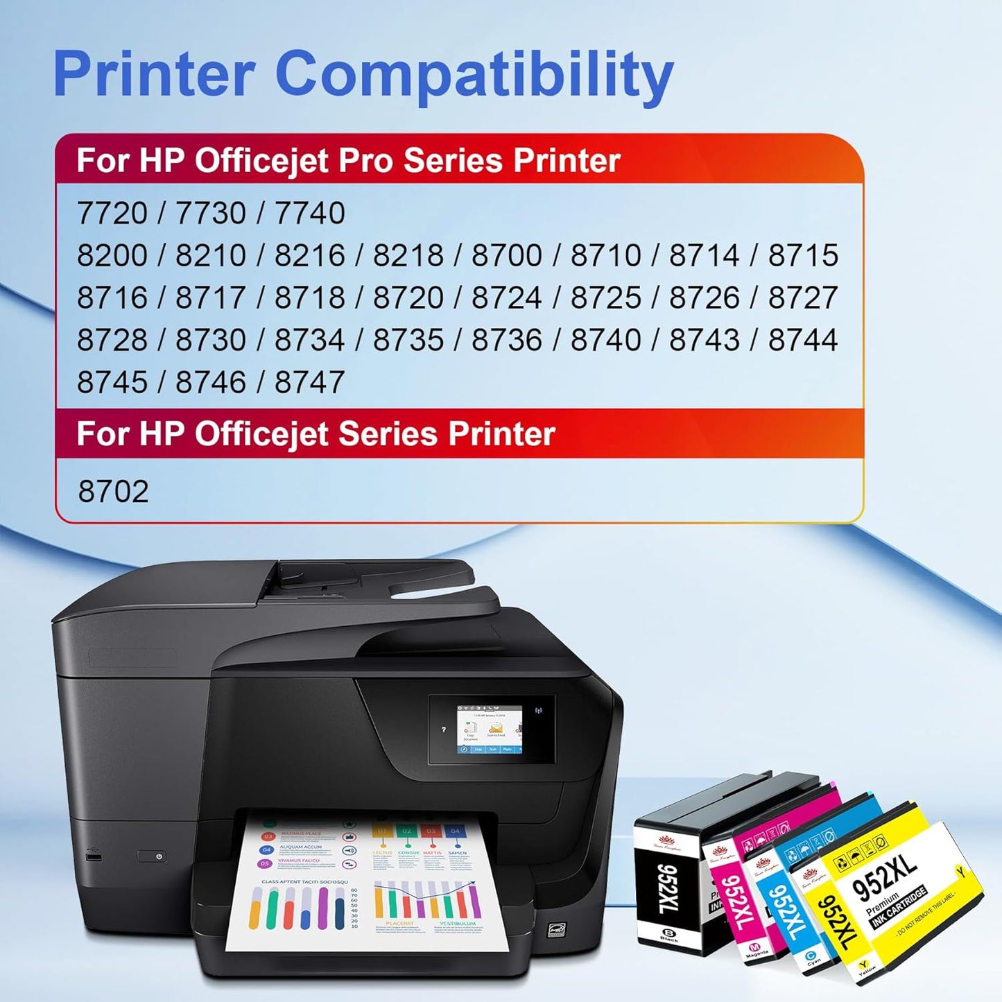 Toner Kingdom Ink Cartridges Remanufactured for HP 952 XL Ink Cartridge Combo Pack Work for HP OfficeJet 8702 OfficeJet Pro 7720 7740 8210 8710 8720 8730 8740 Series (4 Pack Black Cyan Yellow Magenta)