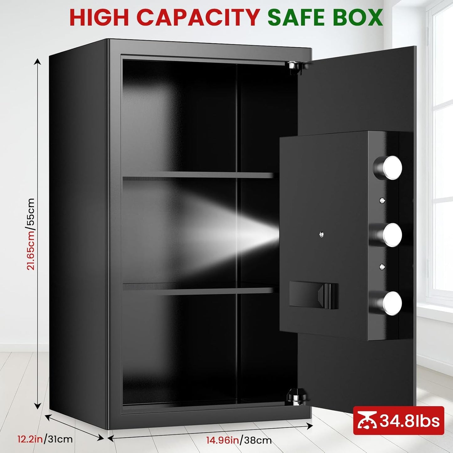 4.5 Cuft Large Fireproof Safe Box, Home Safes Water and Fireproof, Fire Proof Safe with Programmable Keypad, Smart Alert, Removable Shelf, Fire Proof Safes for Home Money Document Valuables