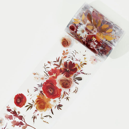 WT Copper Wide PET Tape, Single Roll, Original Designs, Floral Decorative Tape, Transparent Craft Tape for Bujo Planner & DIY Supplies, Watercolor Flowers