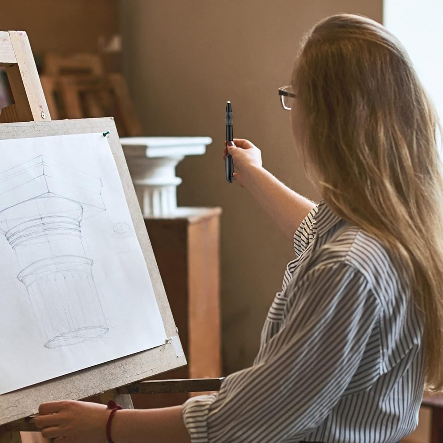 Eersida Retractable Eraser and Refill Mechanical 3.8 mm Pen Style Art Erasers for Artists Drawing Painting, Students Teacher Adult Office School Home(2 Packs)