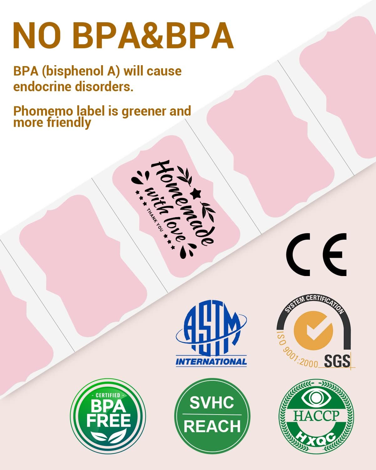 Phomemo Pink Thermal Labels for Shipping Label Printer for Small Business Supplies - 3" x 2" / 500 Pink Labels/Roll, Commercial Grade Round Stickers Roll for Custom Stickers Personalized & Business