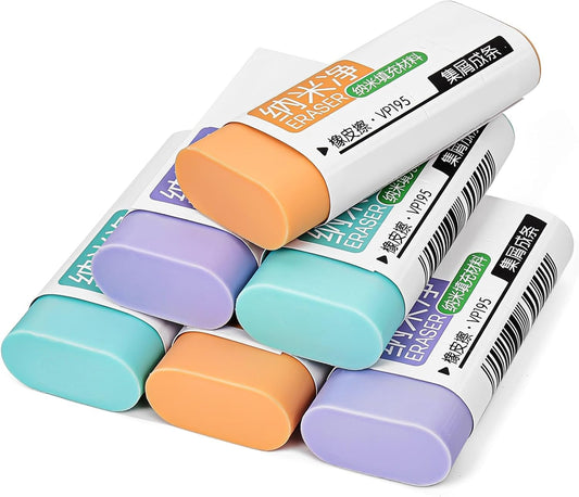 Pencil Erasers, Rubber Erasers, Erasers for Pencils, Erasers for School, Bright Colors, Pack of 6