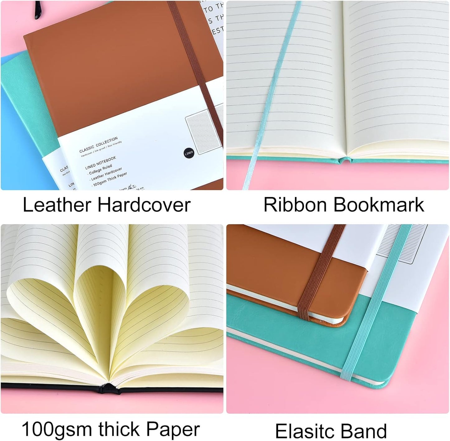 Coopay 6 Pack B5 Notebooks Journal College Ruled Composition Notebooks Classic Hardcover Lined Journals for Office Home School Business Writing Notes, 10.2" x 7.5", 100GSM Thick Paper (Multicolor)