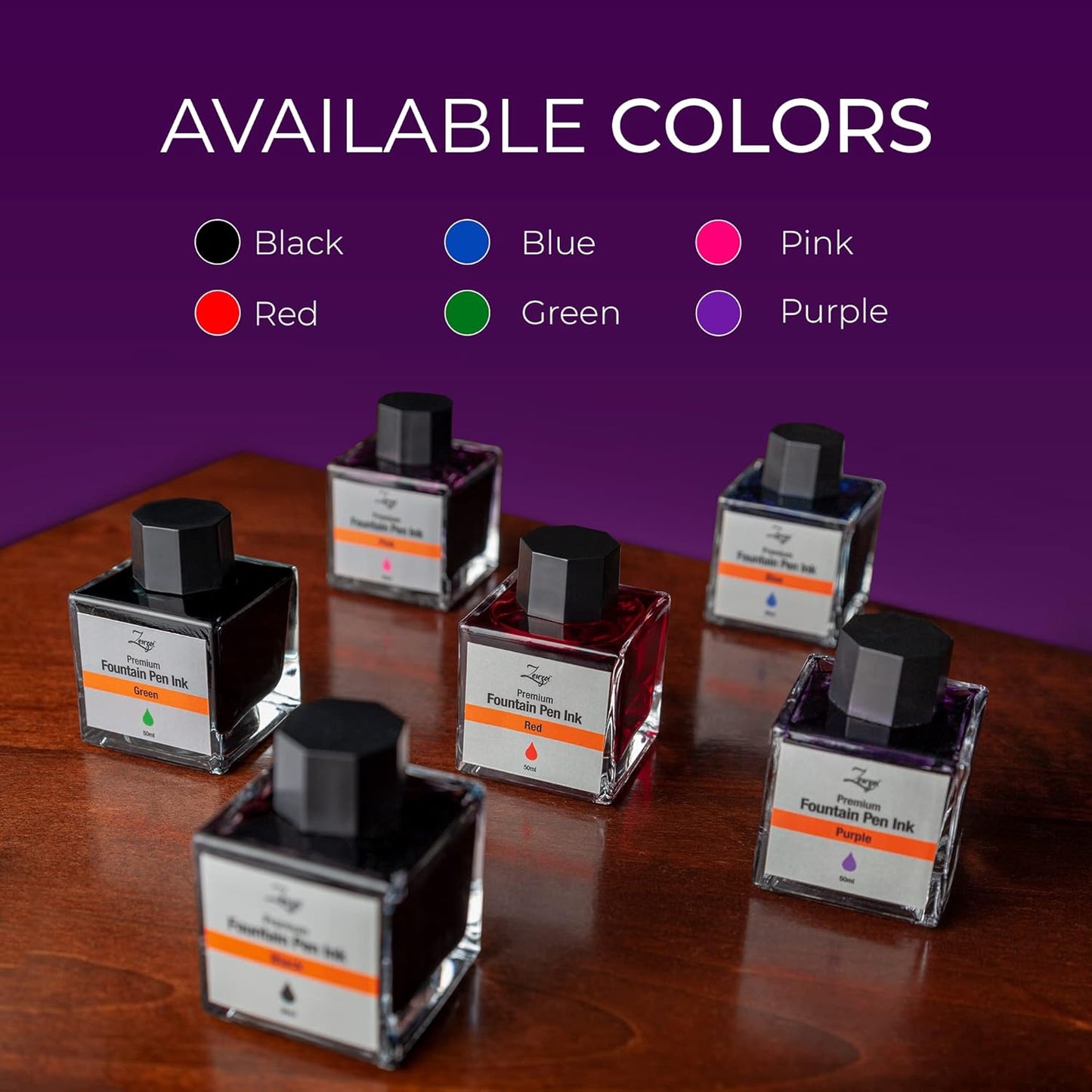 ZenZoi Fountain Pen Ink Bottle 50ml | Premium Designed Bottled Ink for Fountain Pens – Suitable for Calligraphy and All Branded Pens | Quick Drying and Smooth Flow Writing Experience (Purple)