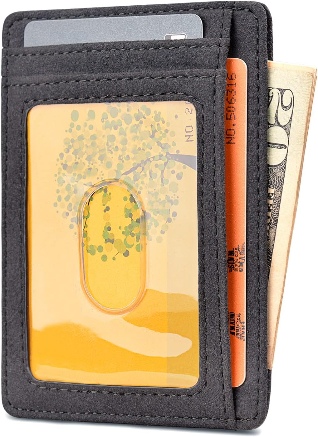 Buffway Slim Minimalist Front Pocket RFID Blocking Leather Wallets for Men and Women - At Sahara Carbon Black