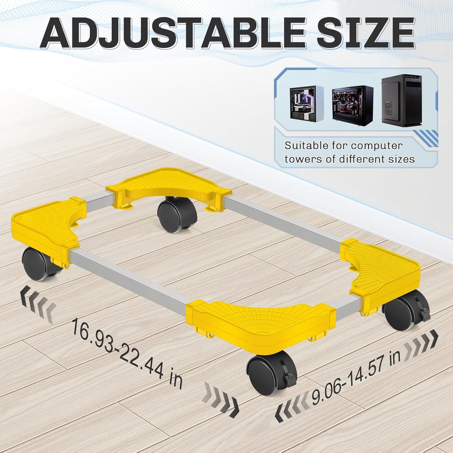 Liitrton Mobile CPU Stand, Adjustable Computer Tower Stand with 4 Locking Casters,Ventilated PC Stand for Floor with Multiple Colors, Fits Most PC Tower Under Desk Stand for Office Gamers (Yellow)