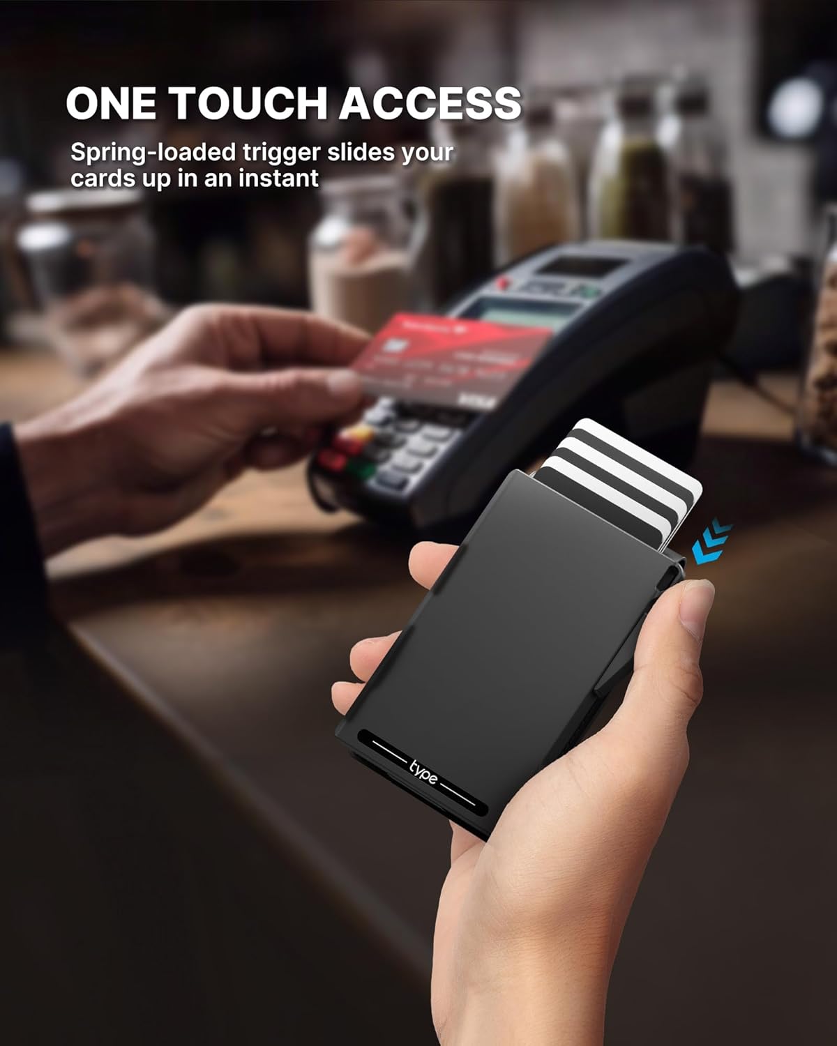 typecase Tactical Wallet for Men Card Holder: Pop Up Card Case, Genuine Leather, Smart, RFID Blocking, Slim, Minimalist, Thin, Front Pocket - 9-13 Card Capacitiy, ID Window, Money Clip (Dark Black)