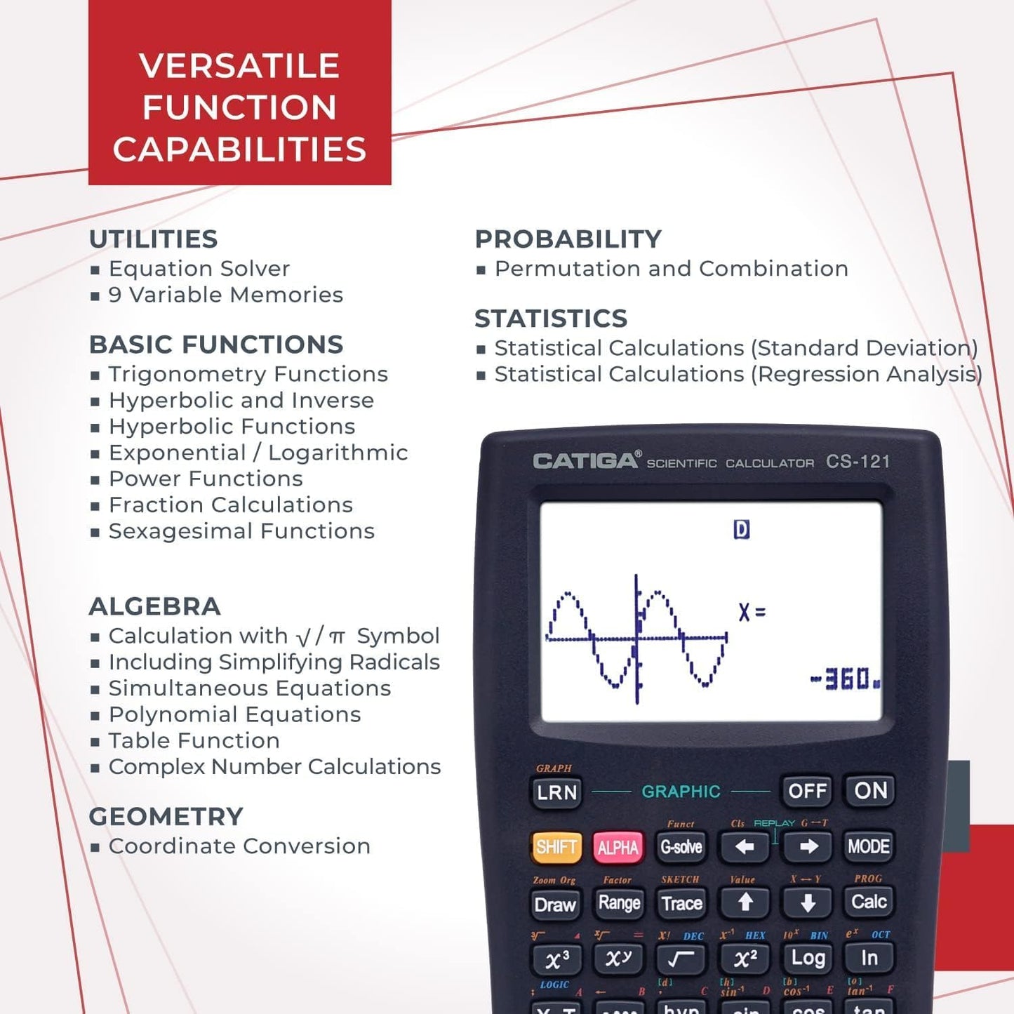 CATIGA Scientific Calculator with Graphic Functions, Multiple Modes with Intuitive Interface, Perfect for Beginner and Advanced Courses, High School or College, CS-121