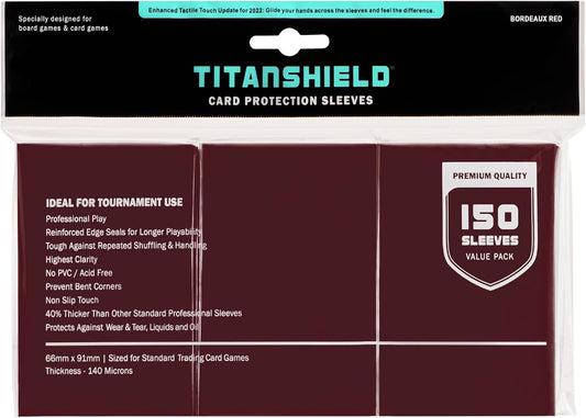 TitanShield (150 Sleeves, Bordeaux Red) Compatible with Standard Sized Board Games, MTG Magic The Gathering, Pokemon, Lorcana and Trading Cards 2.5" x 3.5" 66x91mm