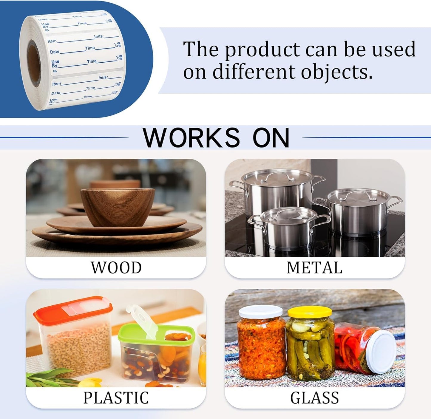 L LIKED 2x1 Dissolvable Labels, 600 Stickers, Use by Food Rotation Labels for Storage and Container (600, Blue)