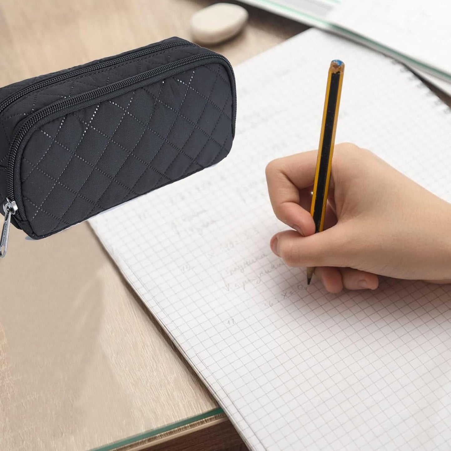 Della Gao Small Pencil Case Large Capacity Pencil Pouch Marker Pen Bag Coin Pouch Office Stationery Organizer (Black-02RH)