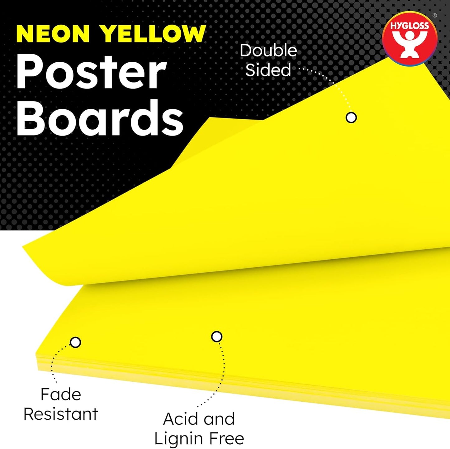 Hygloss Large Poster Board 22x28 - 25 Neon Yellow Single Color Poster Boards Bulk Pack - 10 Pt. Thickness Colored Poster Board Paper for Projects, Signs, Displays - Posterboard Multipack 22" x 28"