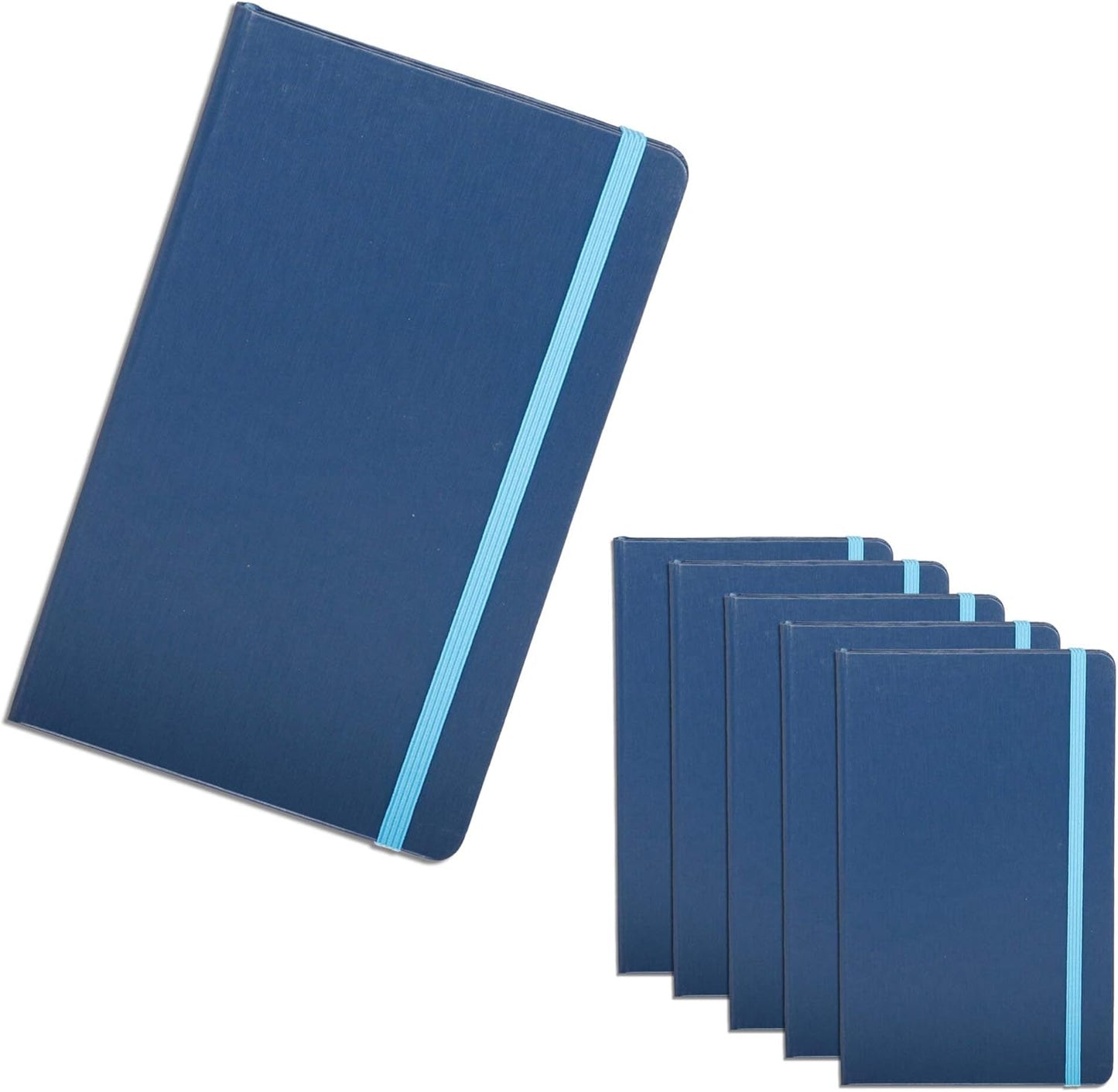 DISCOUNT PROMOS Hardcover Notebook Journals with Elastic Colored Band Set of 6, Bulk Pack - Perfect for School, Office, Home - Blue