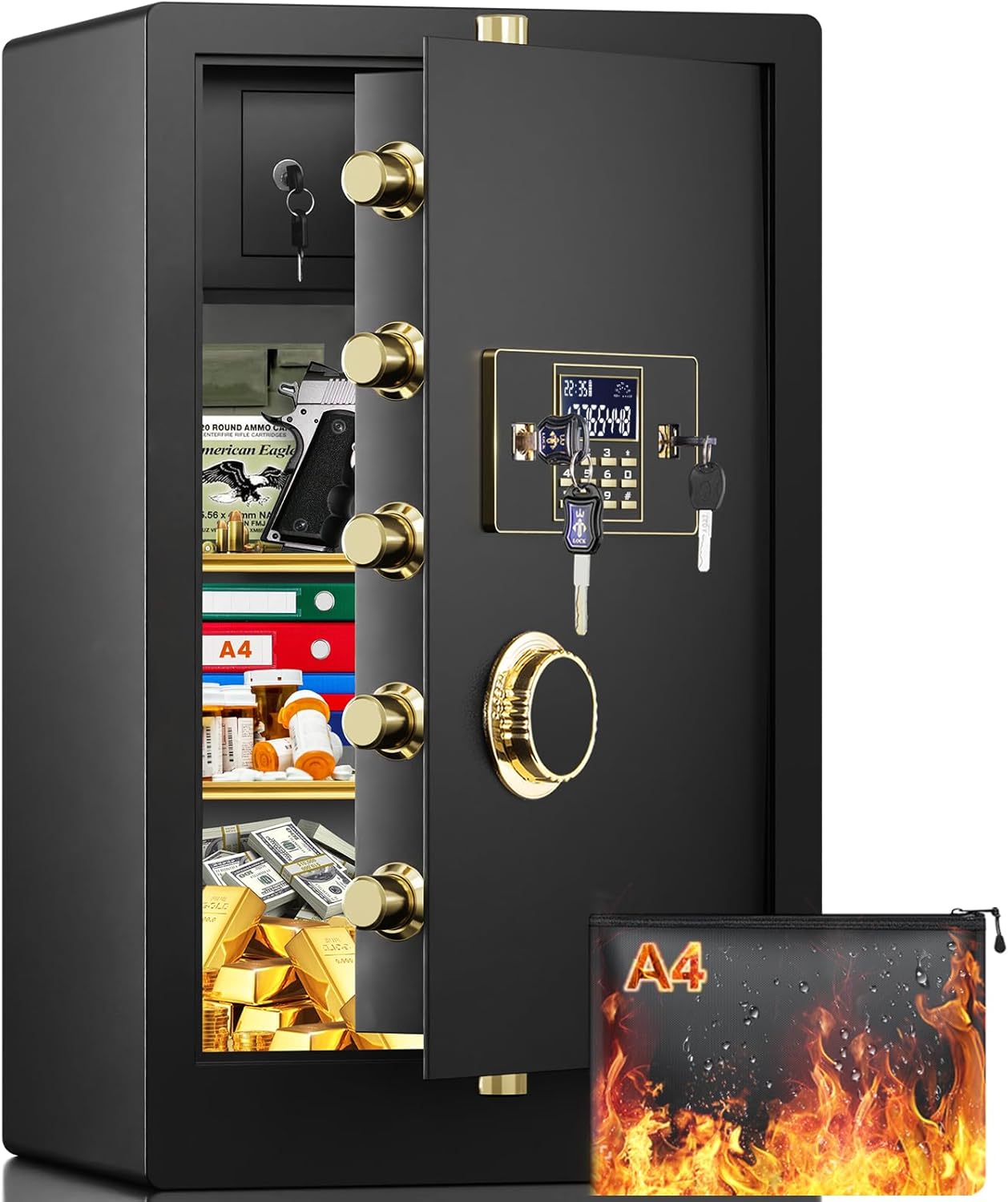 [31.5" Tall] Extra Large Home Safe Fireproof Waterproof, Heavy Duty Steel Safe Box with Fireproof Bag, Combination Lock and Inner Cabinet, Fire Proof Safes for Home Documents Valuables