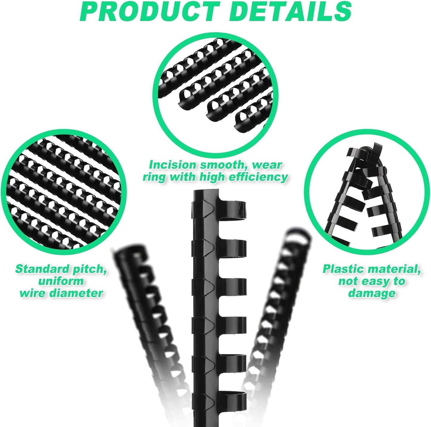 Yunsailing 150 Pack Plastic Binding Combs Plastic Binder Comb Ring 19 Ring Binding Spines Letter Size Spiral coils for Notebook Calendar(5/8 in,Black)
