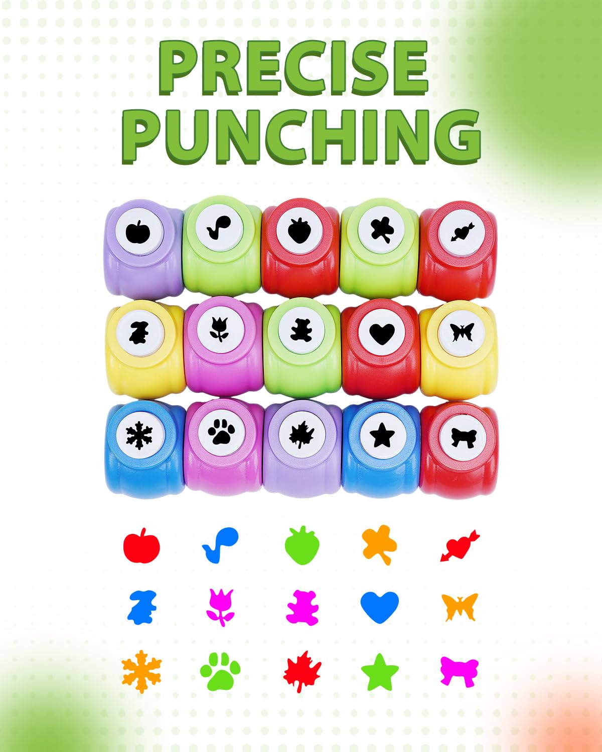 UCEC 15PCS Craft Shape Hole Punch Shapes, Kids Paper Punches for Crafting Nail Art Thanksgiving Christmas Scrapbooking, Mini Hole Puncher Maple Leaf Heart Star Snowflake Strawberry Paw Print Shape