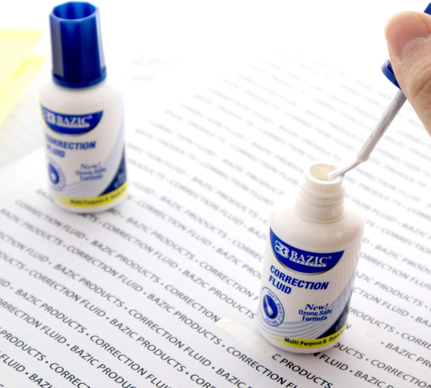 BAZIC Correction Fluid (0.7 oz / 20 ml), Soft Bristle Brush Applicator, Instant Corrections Pen White Out Wipe Out Liquid (2/Pack), 24-Packs