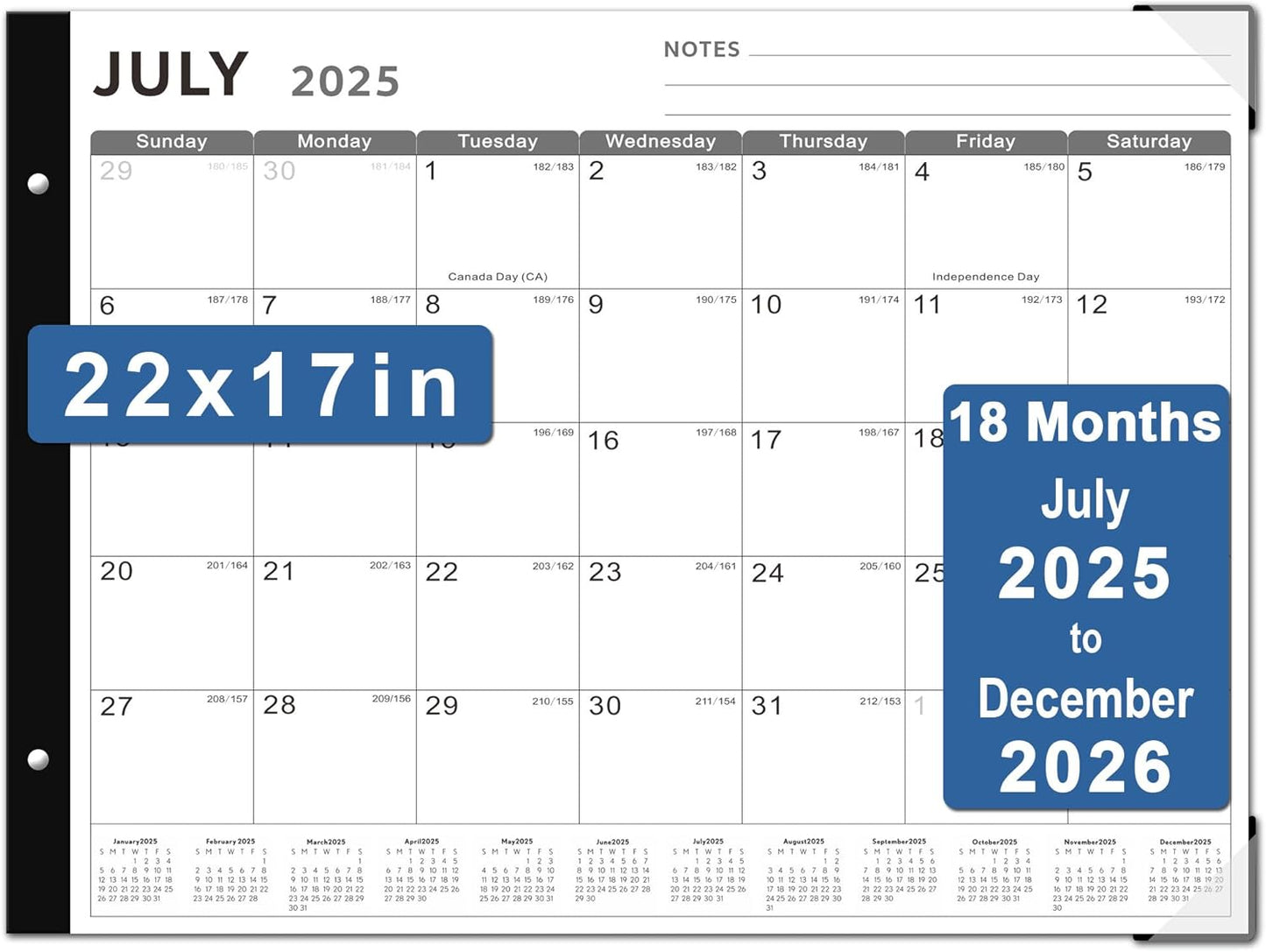 Desk Calendar 2025-2026, KOPEESY 22" x 17" Large Desk Calendar, 18 Months From July 2025 to December 2026, Desktop Calendar with Notes and Thick Paper for Home, Office and School