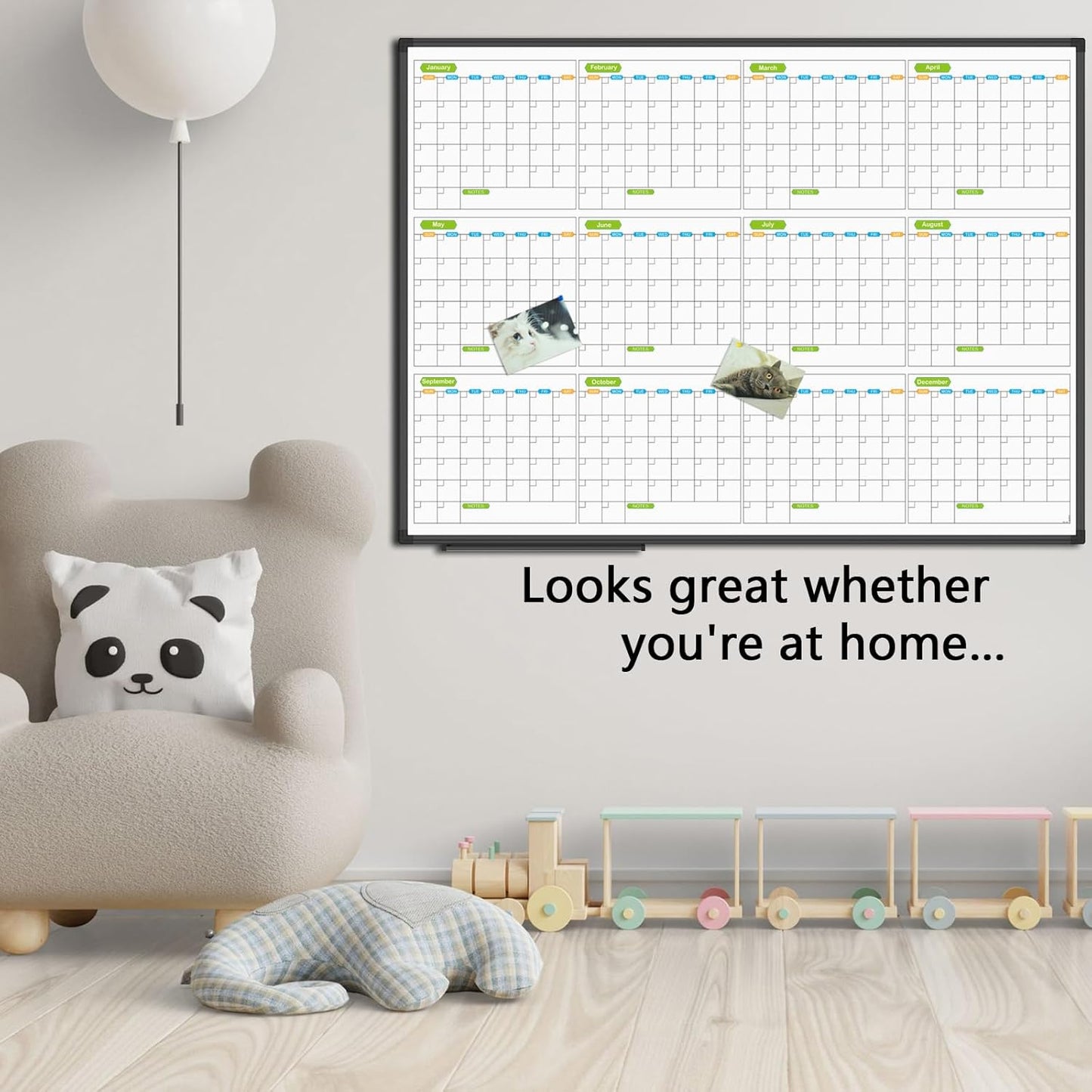 JILoffice Magnetic Dry Erase Calendar Whiteboard, 12 Months White Board Planner 48 X 36 Inch, Black Aluminum Frame Wall Mounted Board for Office Home and School