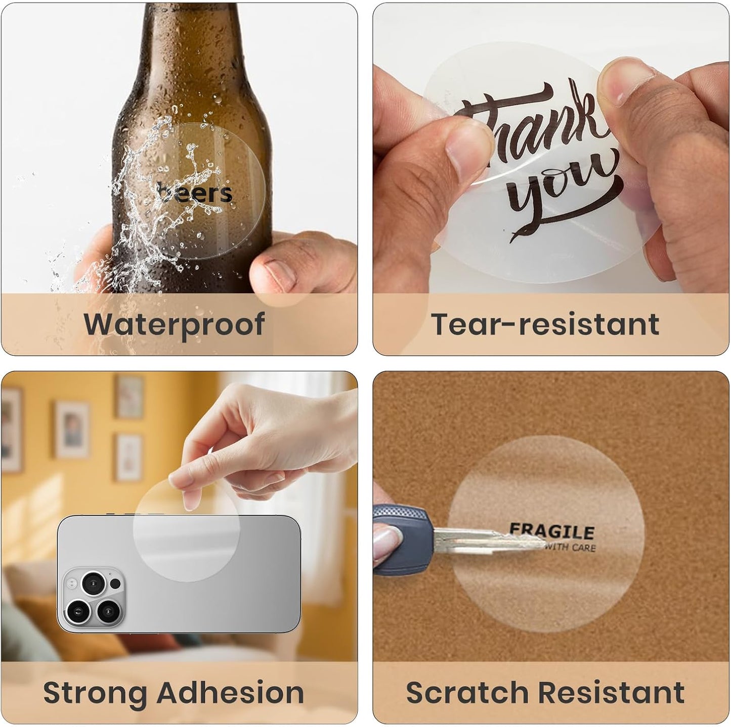 Clear Thermal Labels Round Vinyl 3 Inch Transparent Direct Printer Label Circle Self Adhesive Waterproof Decals Roll for Home Office Business QR Code Seal DIY Logo 200 PCS