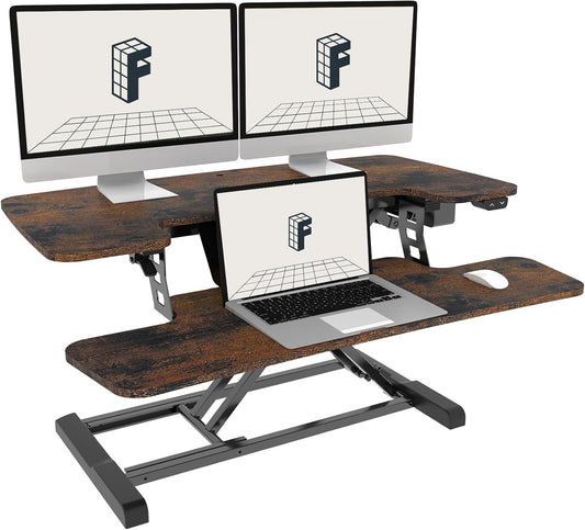 FLEXISPOT Electric Standing Desk Converter, 36'' Height Adjustable Motorized Desk Riser for Computer Monitors & Laptop Workstation, Rustic Color