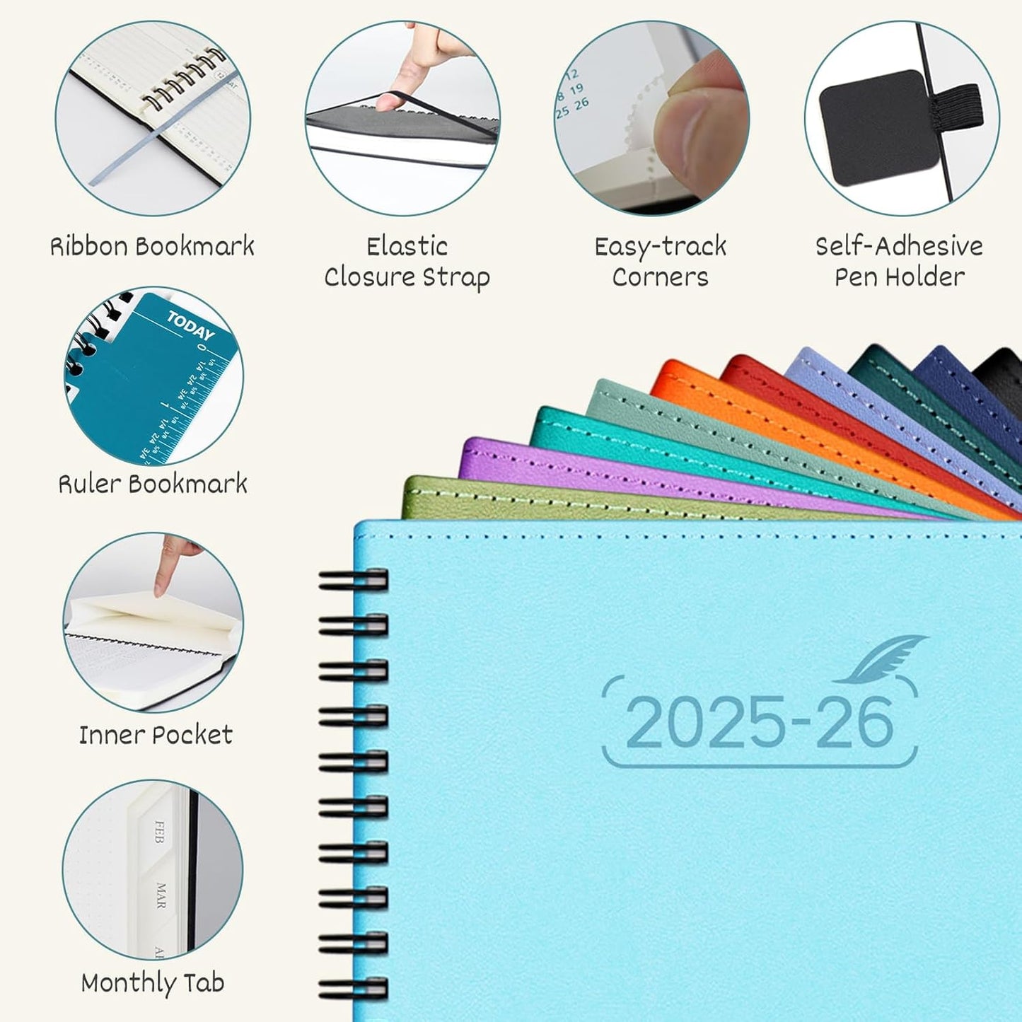 BEZEND Planner 2025-2026 Weekly and Monthly, 5.8" x 8.5" Academic Calendar (Jul 25-Dec 26) Vertical Daily Appointment with Hourly Timeslot & Monthly Tab, Spiral, PU Leather Softcover - Red