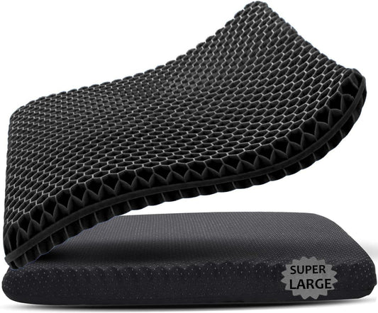 Gel Seat Cushion, 19x19inch Super Large Gel Cushion Pressure Pain Relief Seat Cushion for Long Sitting, Soft Breathable Gel Chair Pads for Home Office Wheelchair Car Seat (Black)