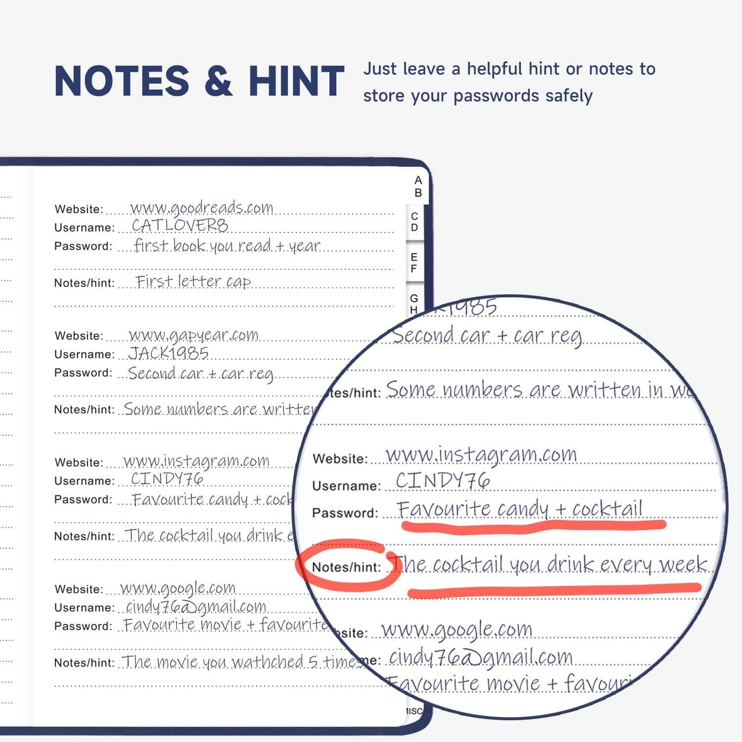 Password Book with Alphabetical Tabs – Hardcover Internet Address & Password Organizer – Password Keeper Notebook for Computer & Website – 7 x 10" Log-in Password Journal w/Thick Paper (Navy Blue)