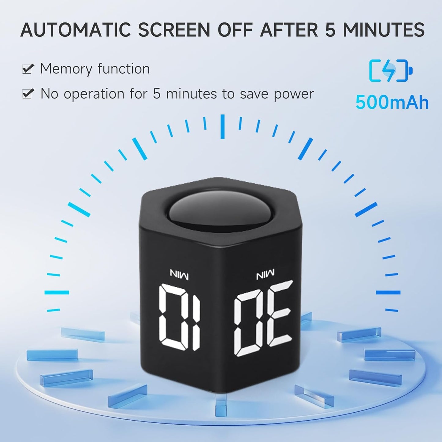 Productivity Timer 1, 5, 10, 30, 60 Minutes Preset, Desk Cube Timer with Gravity Sensor/Mute/Vibration for ADHD, Work, Study, Kitchen, Back to School (1, Black)