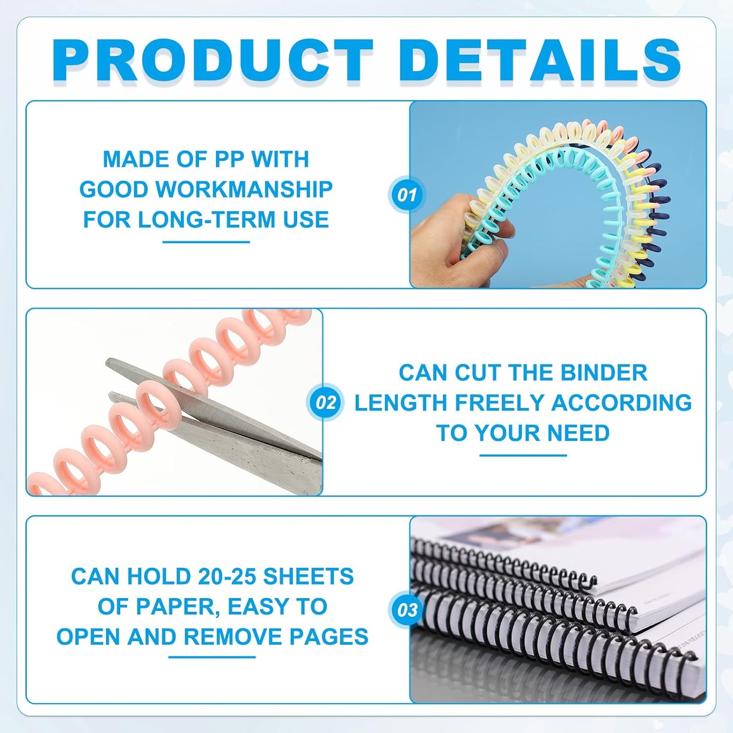 PATIKIL 8.5mm(0.3") Spiral Binder Ring,10 Pcs 30 Rings 25 Sheet Capacity Comb Binding Spines for Binding Paper Sheets Notebook Calendar Picture Album, Yellow