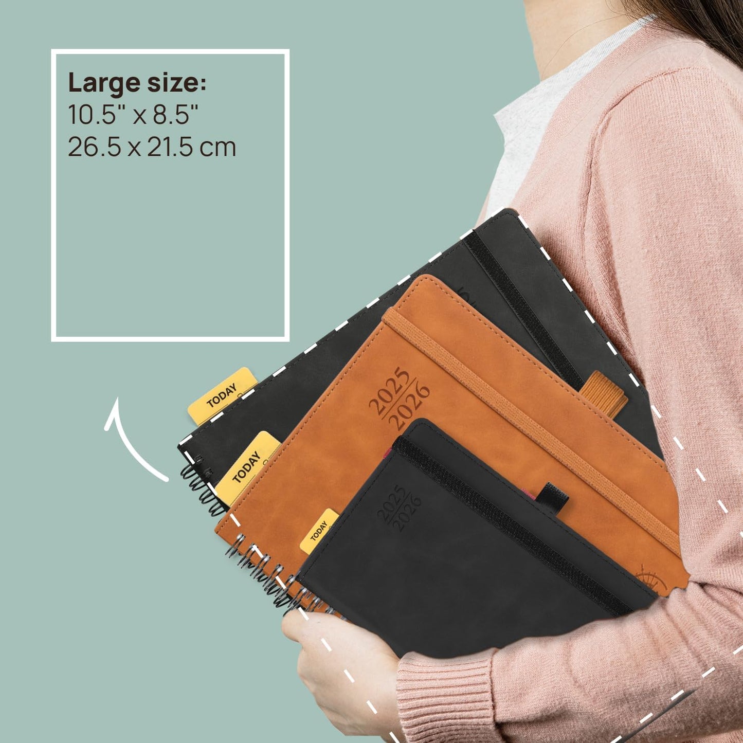 POPRUN Planner 2025-2026 Weekly Planner Notebook (Large 8.5''x 10.5'') Academic Calendar (JUL.25 - JUN.26) Appointment Book with Monthly Tabs, Spiral Soft Cover, Inner Pocket, 100 GSM - Pink