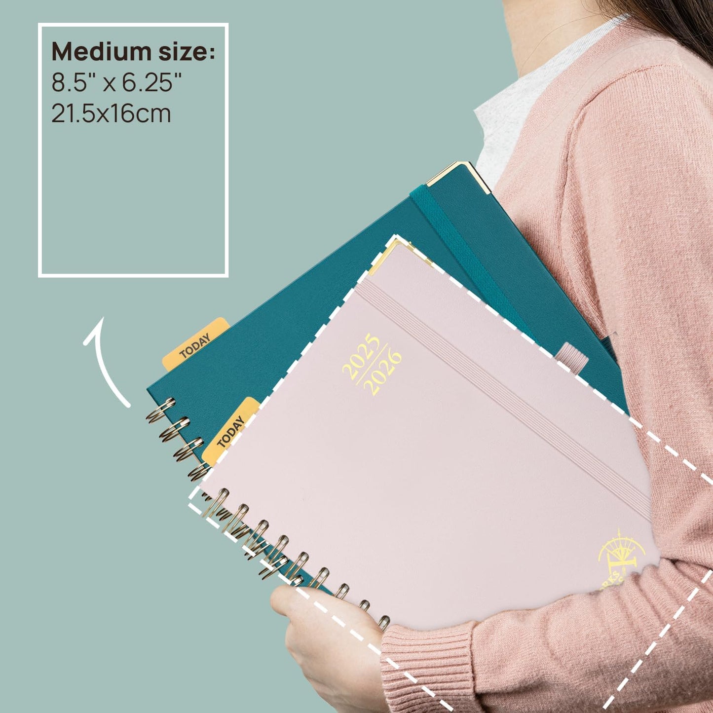 POPRUN Monthly Planner 2025-2026 Spiral Hardcover (6.25'' x 8.5''), 18 Months Calendar (Jul.2025 - Dec.2026)- 2 Pages per Month with Dotted Note Pages, Sunday Start, Laminated Tab - Haze Blue