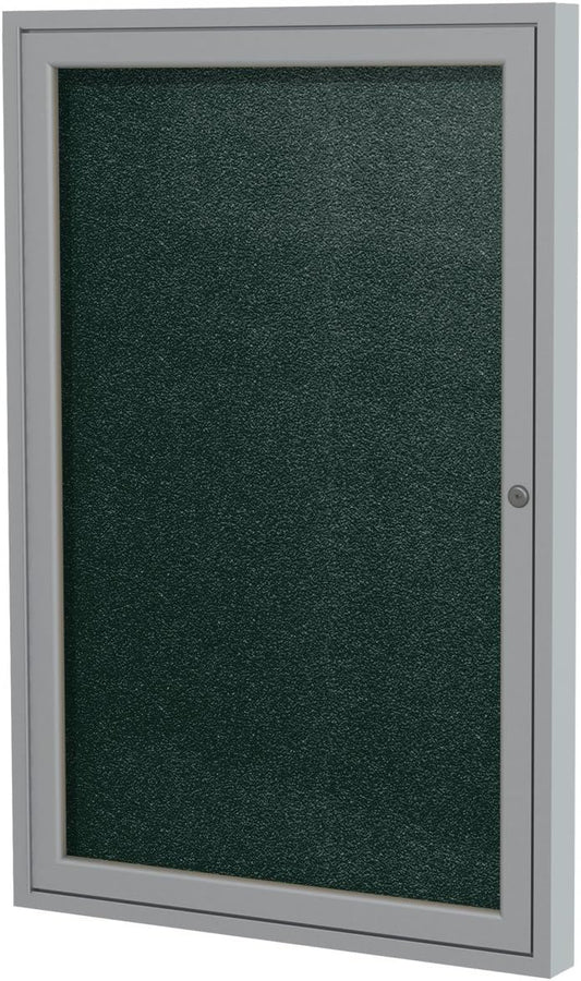 Ghent 24"x18" 1-Door Outdoor Enclosed Vinyl Bulletin Board, Shatter Resistant, with Lock, Satin Aluminum Frame - Ebony (PA12418VX-183), Made in the USA
