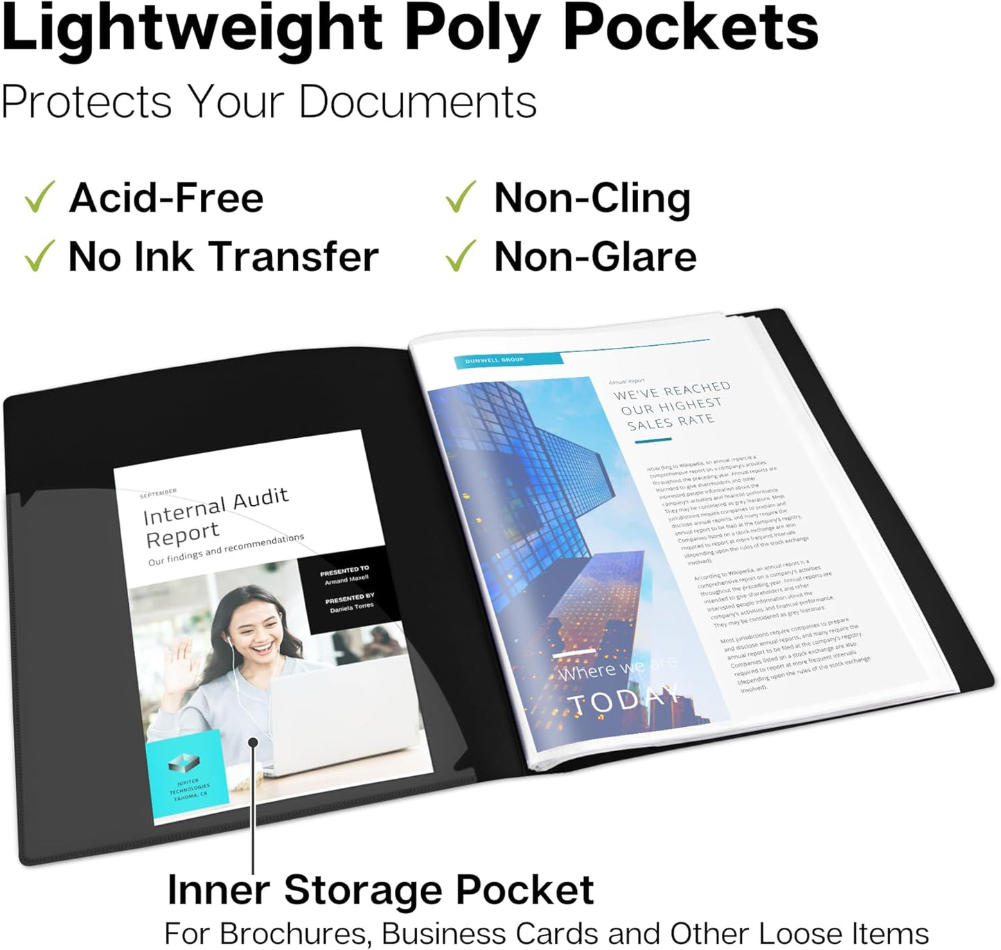 Dunwell Presentation Binder 12-Pocket, Displays 24 Pages, 8.5x11 Portfolio Binder with Plastic Sleeves, Storage and Organizer for Documents, Certificates, Projects, Photos (3 Pack, Black)