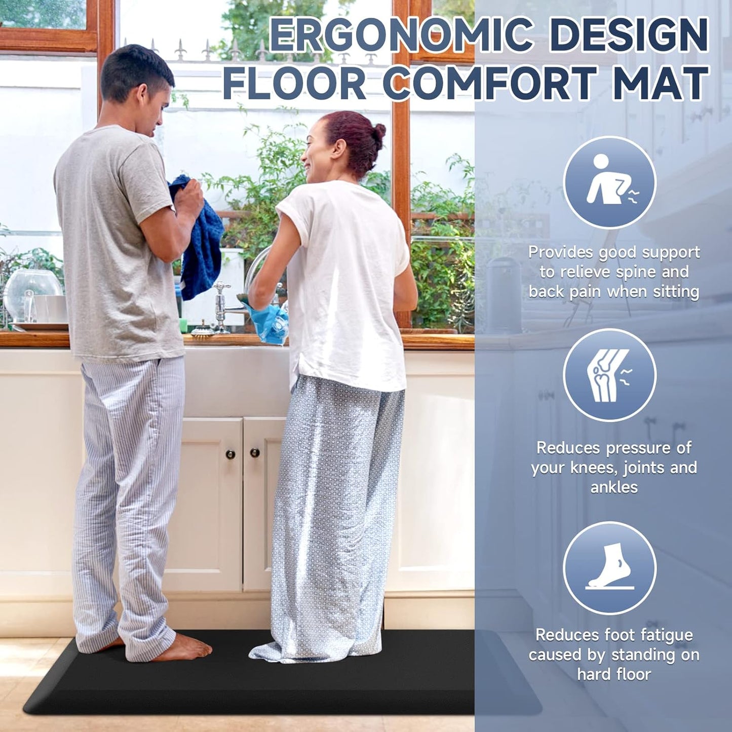 StepRite 4/5 Inch Thick Kitchen Mat Anti Fatigue Mat Kitchen Rugs Kitchen Decor Non-Slip, Stain Resistant, Waterproof Kitchen Mats Desk Mat for Kitchen, Office, Workshop, Black, 17'' x 39''