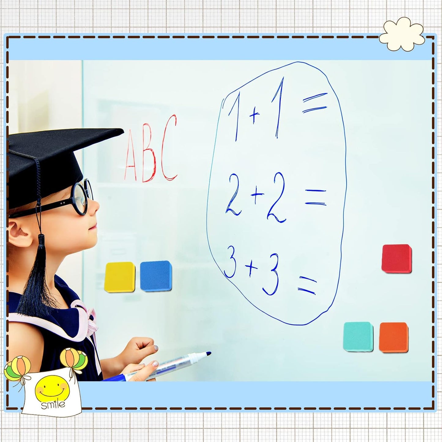 TaoBary Taobary 96 Pack Mini Dry Erase Erasers Bulk Magnetic Whiteboard Dry Erasers Classroom Supplies Whiteboard Chalkboard Cleaner for Teacher Kids School Office, 1.97 x 1.97 Inch (Colorful)