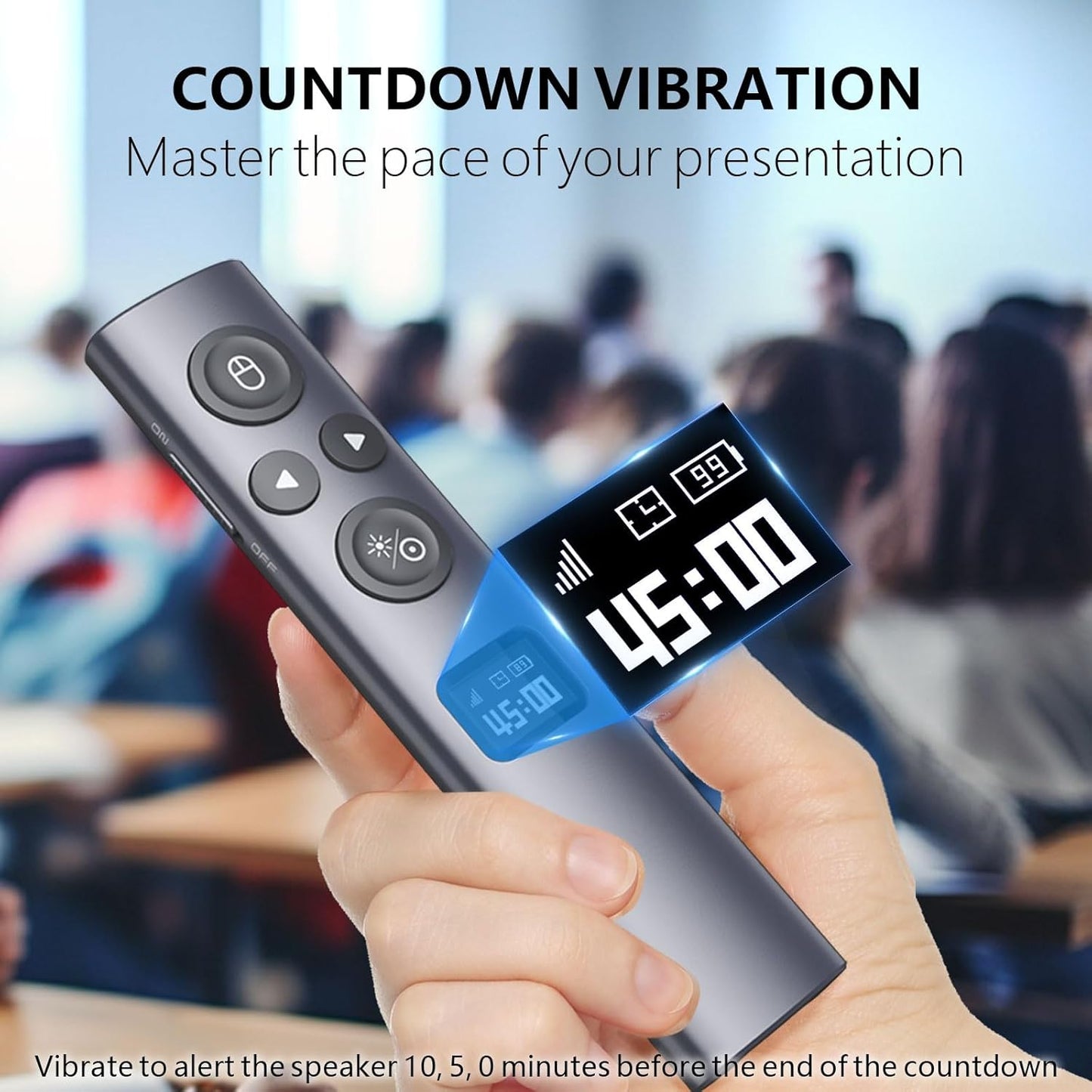 Norwii N95s BLE Presentation Clicker with Digital Pointer for PowerPoint Presentation on TV Screen and Projection Screen, Wireless Presenter Remote with Countdown Timer (Green Light-USB-A)