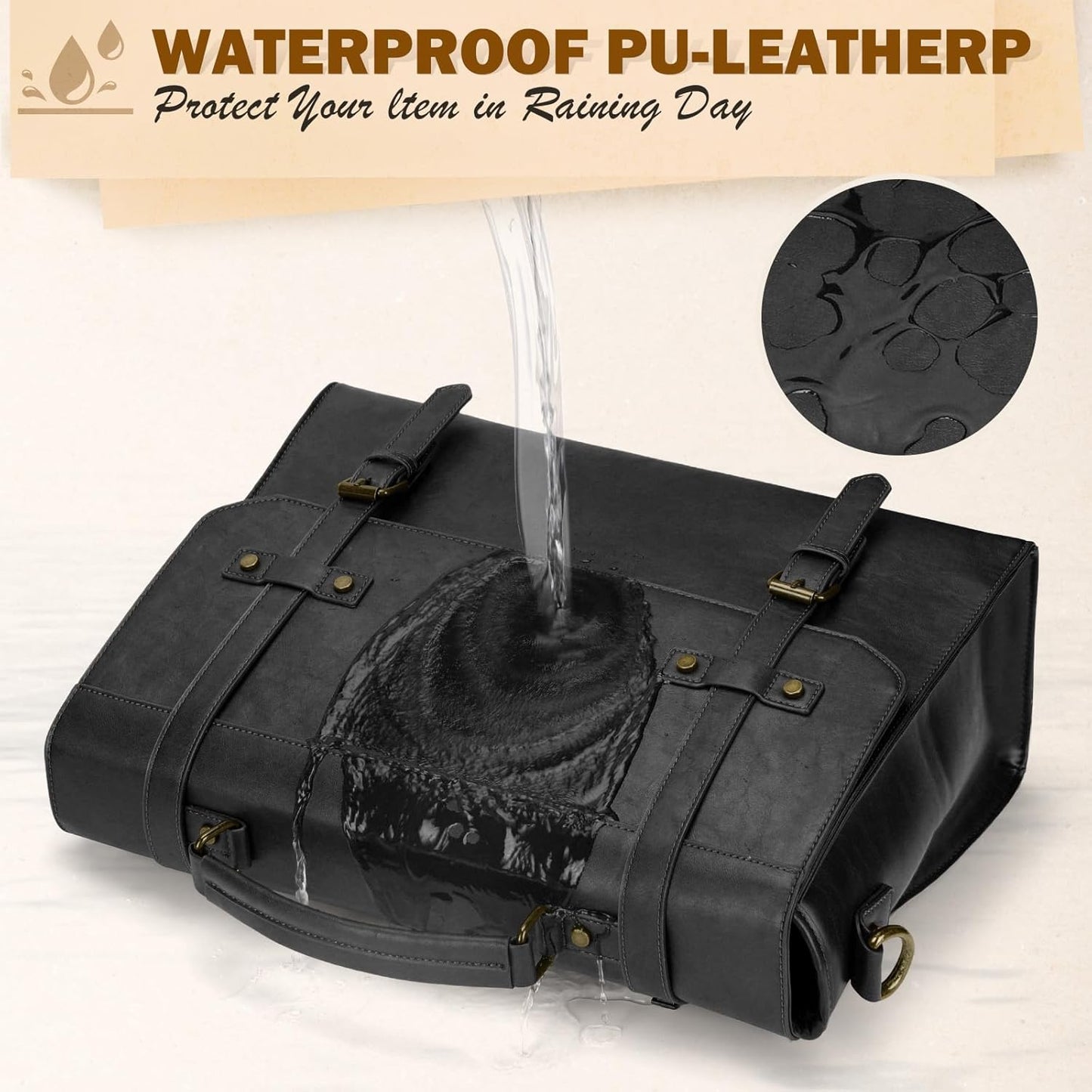 RAINSMORE Mens Messenger Bag 18 Inch Waterproof Vintage Leather Laptop Briefcase Large Laptop Bag Satchel Bag Computer Shoulder Bag for Office Business Travel College,Black