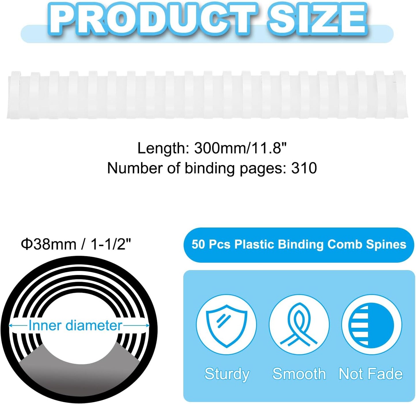 PATIKIL 38mm (1-1/2") Plastic Binding Combs, 50 Pcs 21 Rings Comb Binding Spines 310 Sheet Capacity Letter Size for Binding Paper Sheets Notebook Calendar Picture Album, White