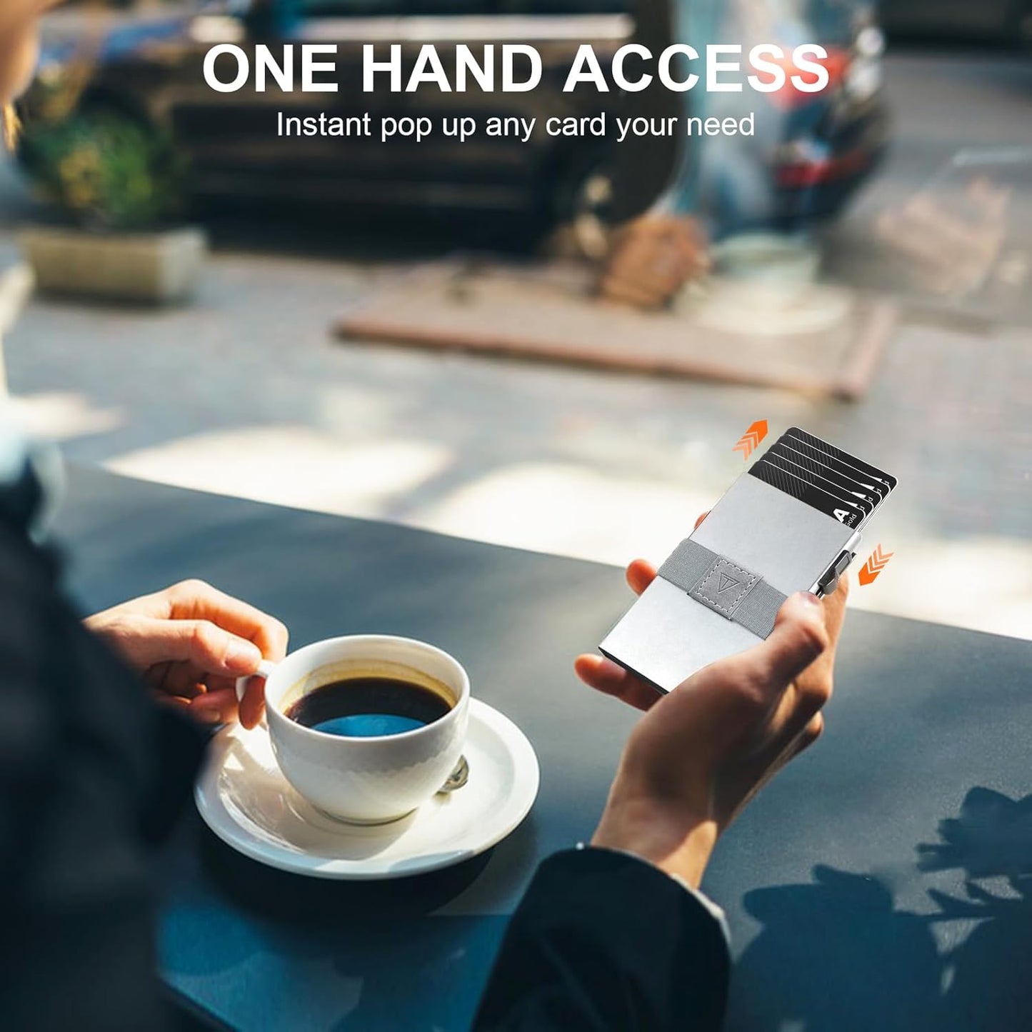 Slim Card Holder for Men&Women Compact Metal Front Pocket Wallets Pop Up Quick Access Credit Cards Holder with RFID Blocking Expandable Backplate&Money Band,Holds 12+ Cards,Silver