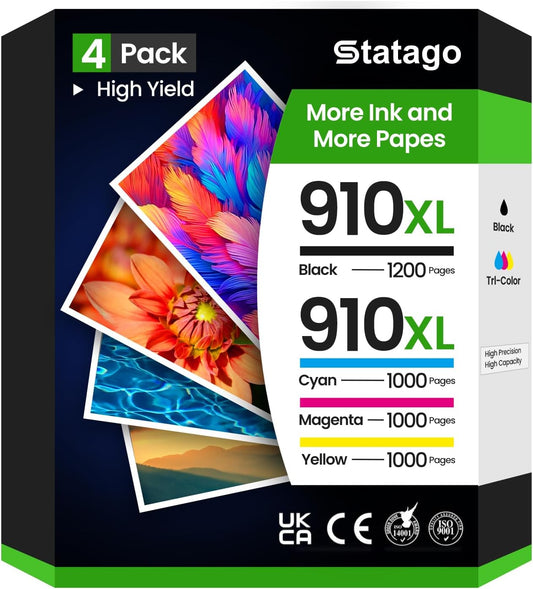 910xl Ink Cartridges Combo Pack for HP Printers Replacement for HP 910XL 910 Ink Work for HP Officejet Pro 8020 Ink Cartridges 8025e 8024e 8015e 8028e 8025 8035 8020 Printer (4 Pack, BCMY)