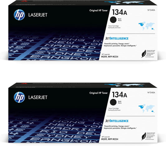 HP 134A Black Toner Cartridge 2-Pack | Original Cartridge | Compatible Laserjet M209 Series, Laserjet MFP M234 Series | W1340A | Each Cartridge Prints up to 1,100 Pages