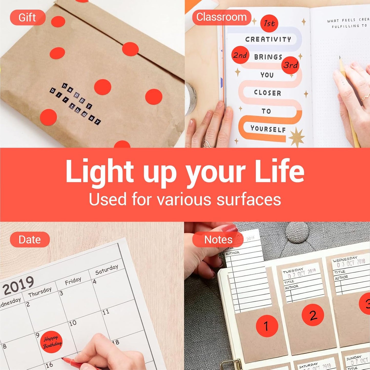 1 Inch Circle Dot Stickers 1000 PCS Color Coding Thermal Labels Dots Writable Printable Small Round Stickers for Office, Classroom, Inventory, Garage, Organizing Storage, Fluorescent Red