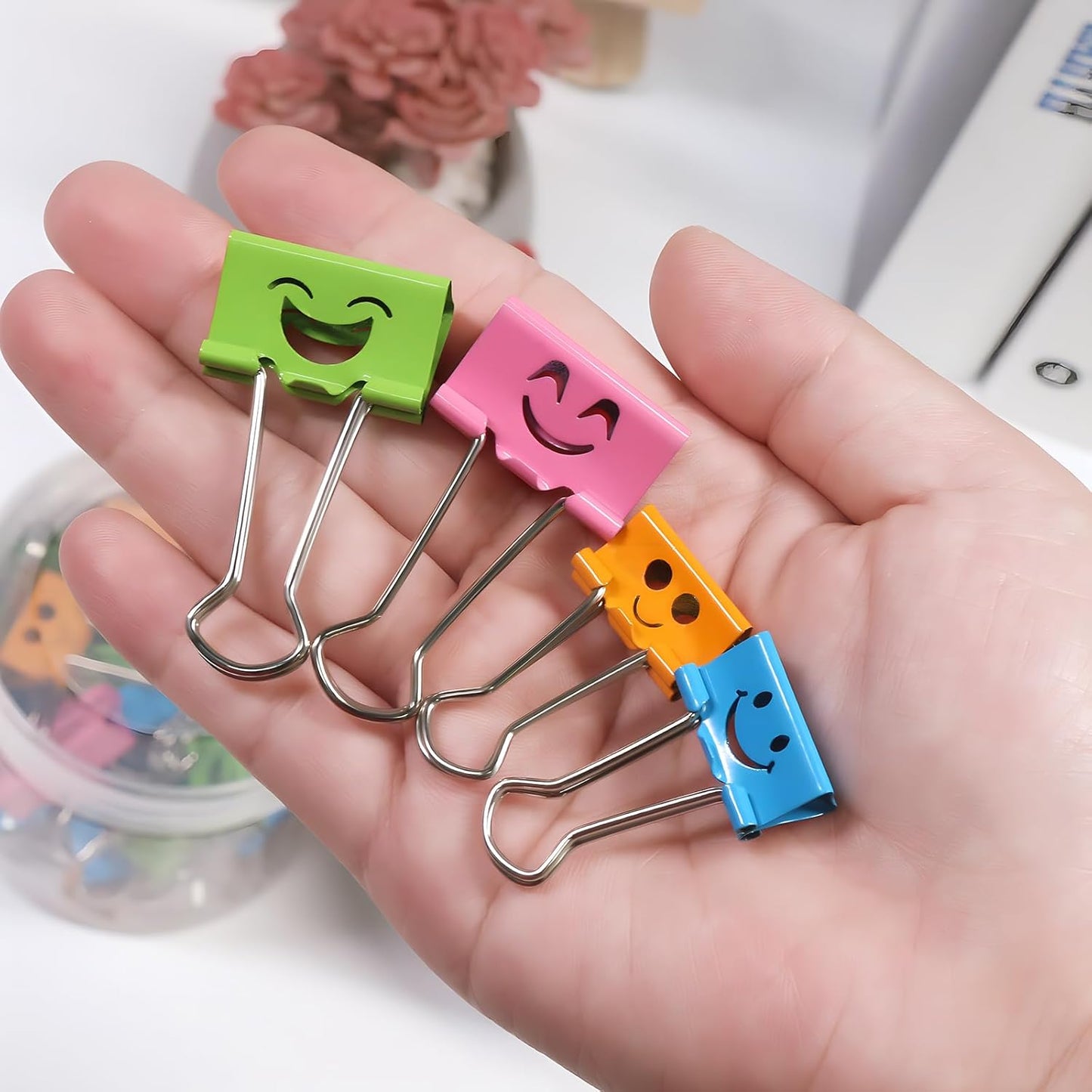 Coideal Smiley Binder Paper Clips - 100 Pcs Assorted Sizes and Colors, Metal Colored Fun Clip Clamps with Cute Smiling Face Design for Office (19mm & 25mm)